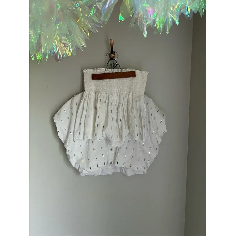 Queen of Sparkles White Mirror Jeweled Short Set Size Large‎